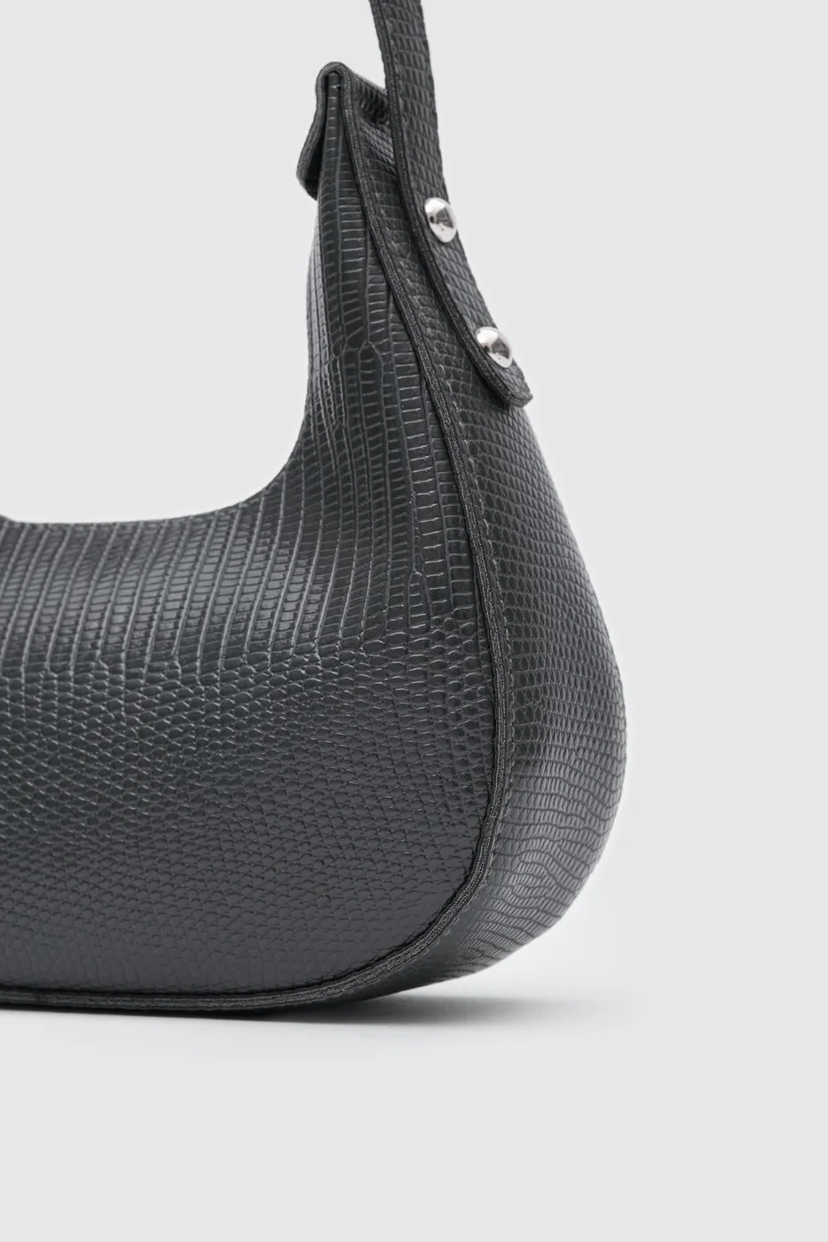 faux leather baguette bag in charcoal