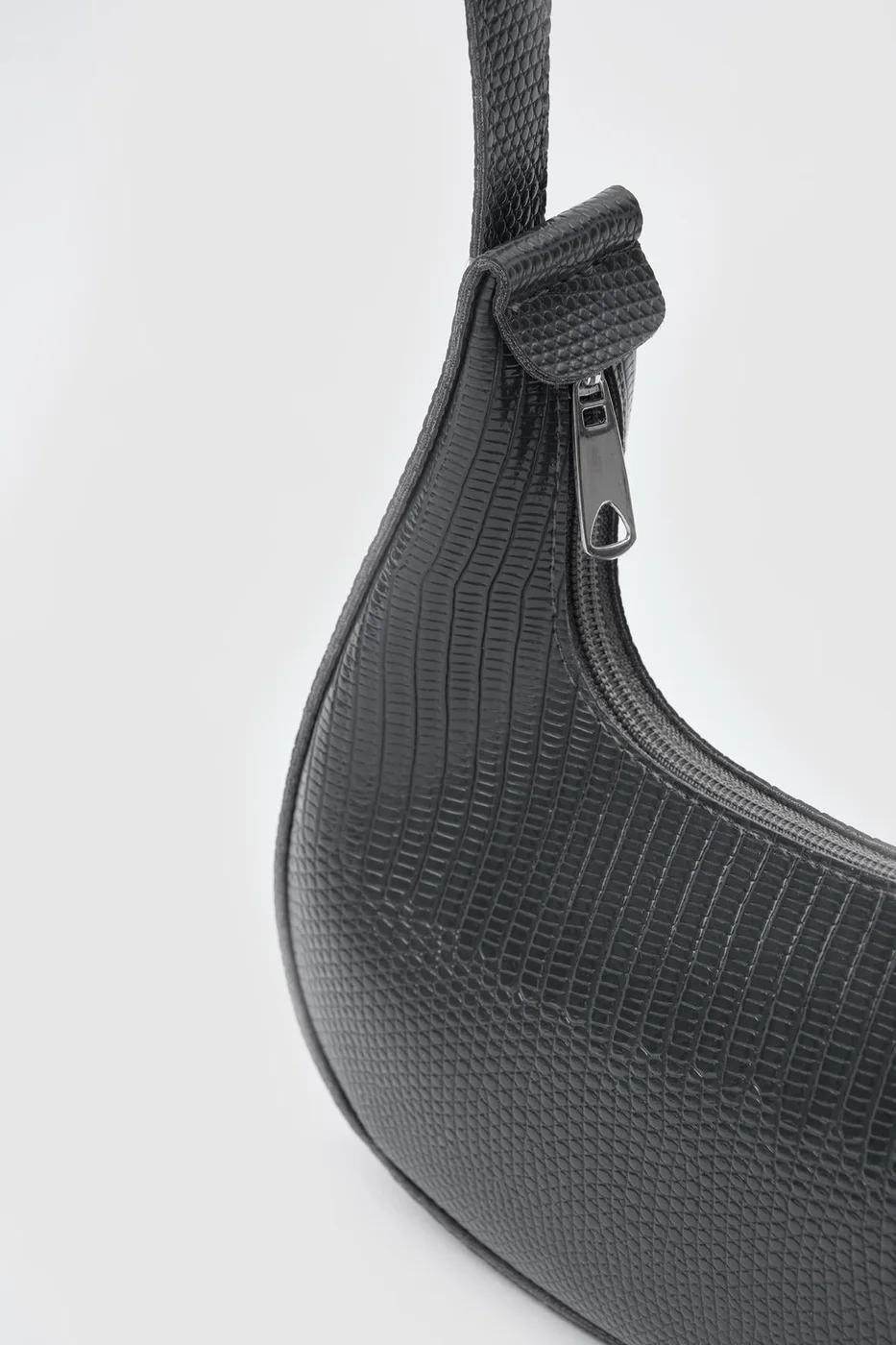 faux leather baguette bag in charcoal