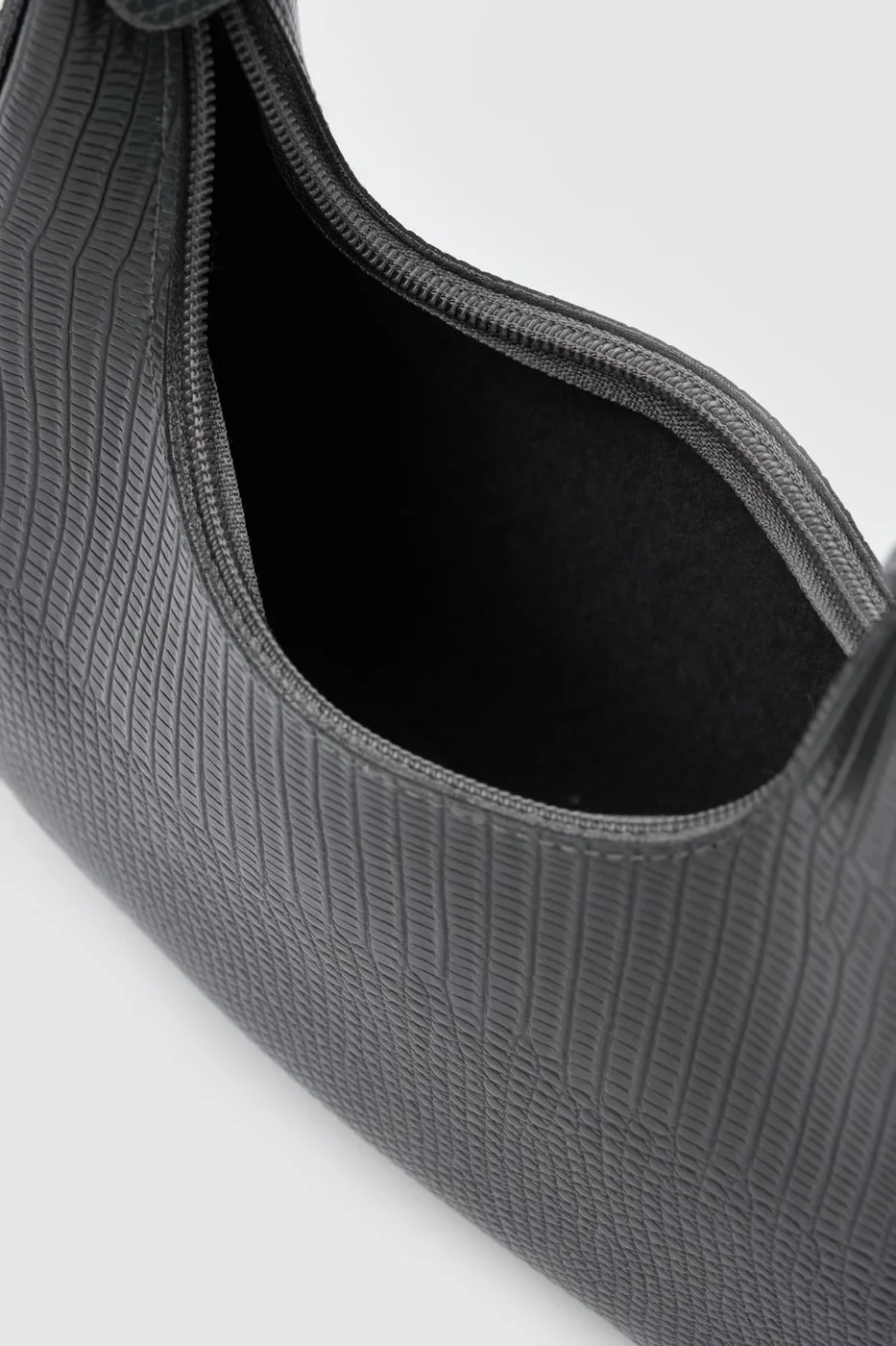 faux leather baguette bag in charcoal