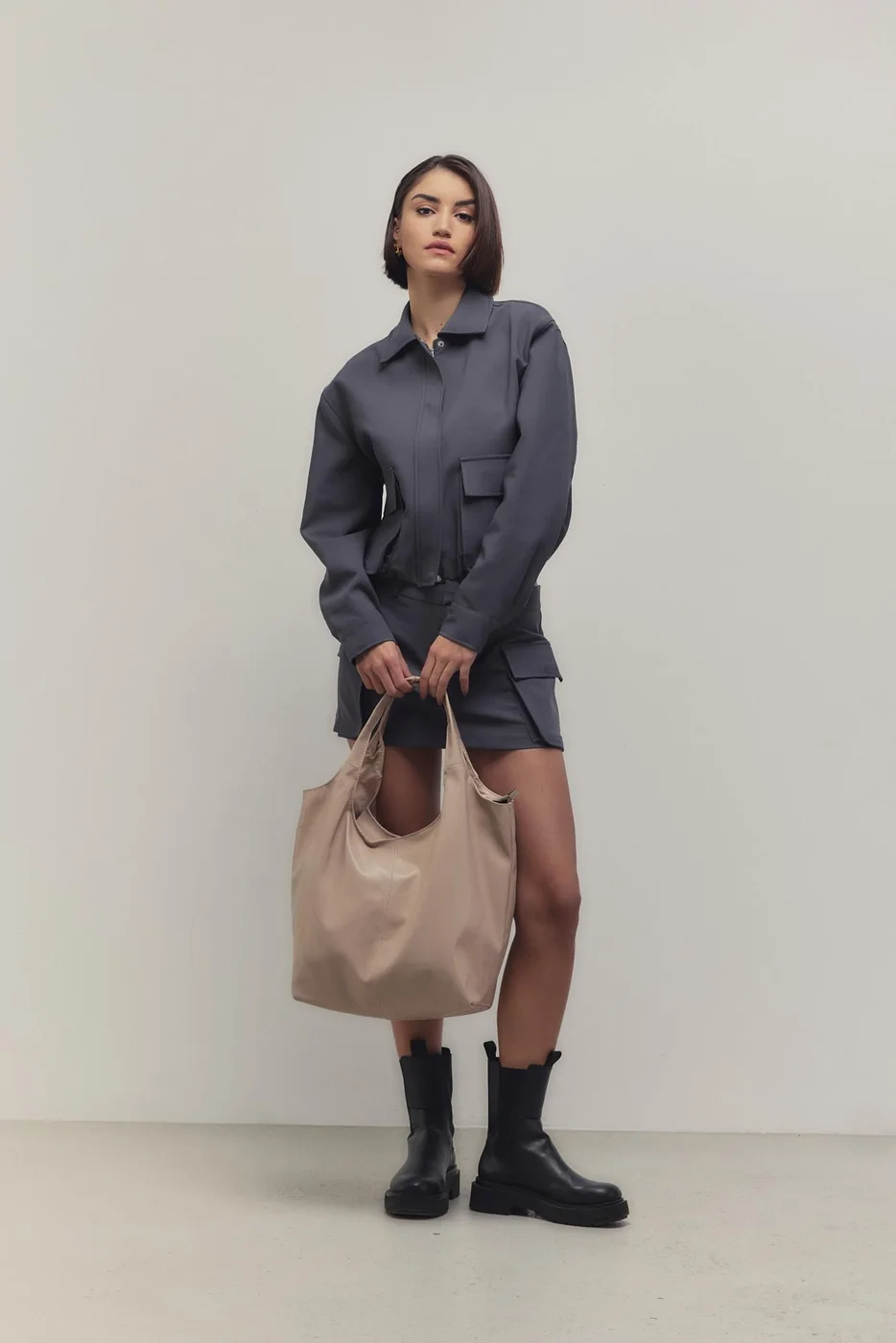 faux leather shoulder bag in beige