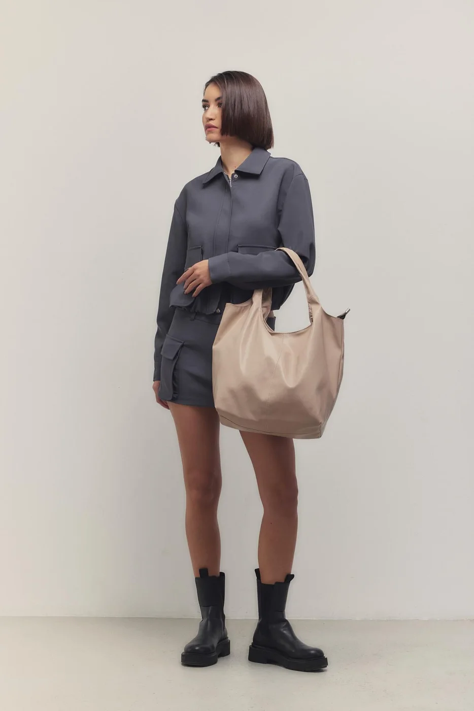 faux leather shoulder bag in beige