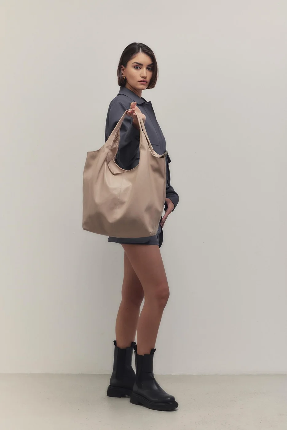 faux leather shoulder bag in beige
