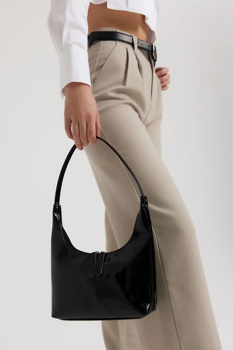Faux leather baguette bag in black