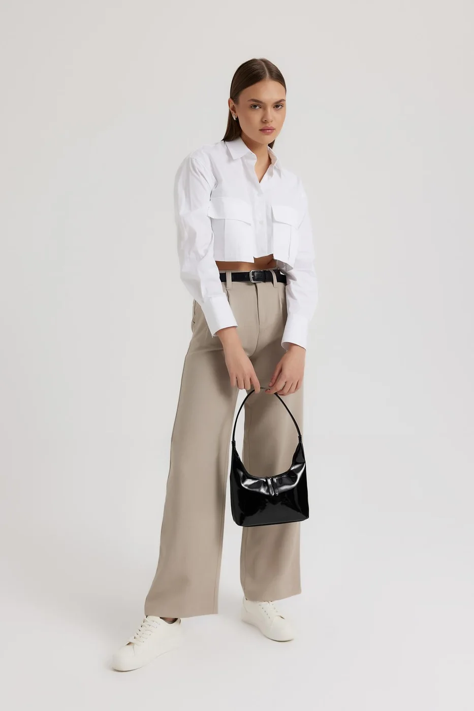 Faux leather baguette bag in black