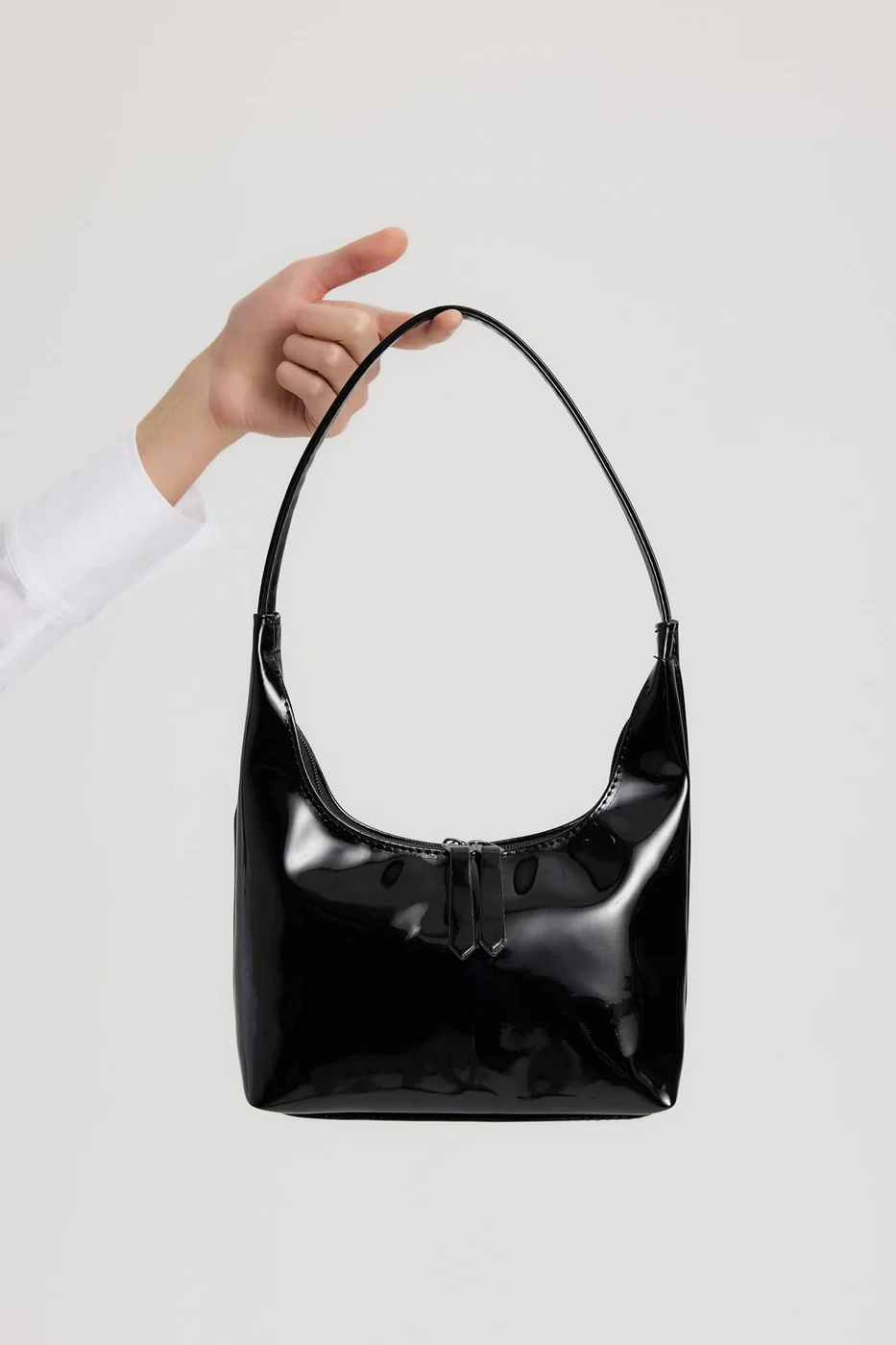 Faux leather baguette bag in black