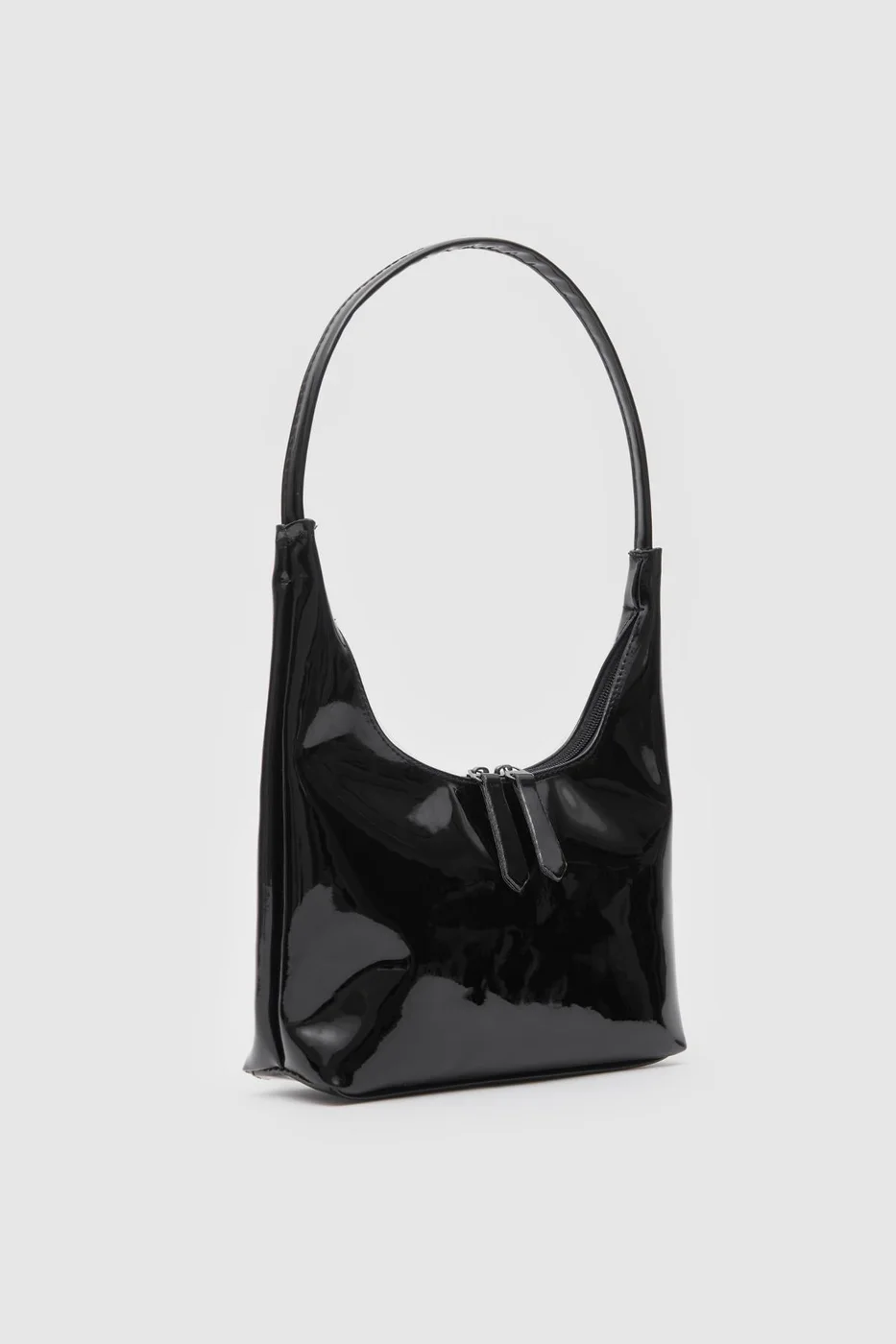 Faux leather baguette bag in black