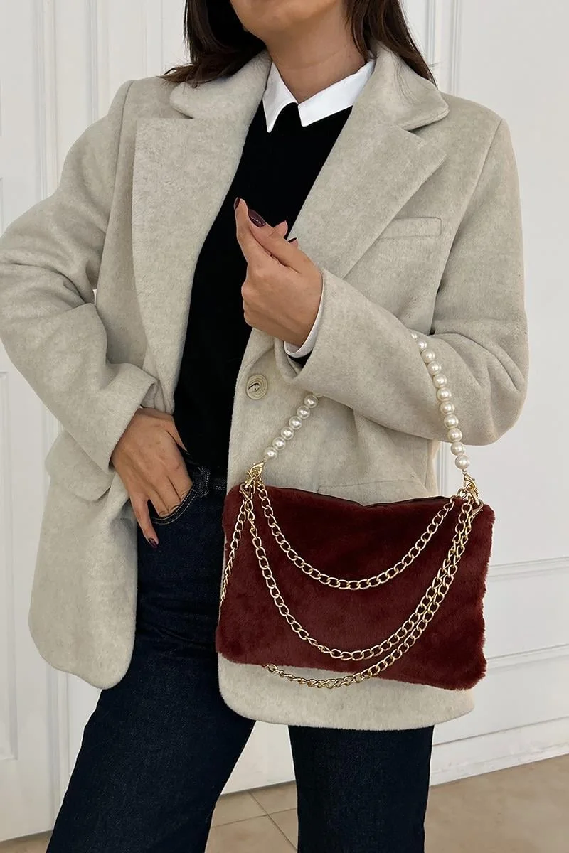 Teddy crossbody bag for stylish outings in burgundy