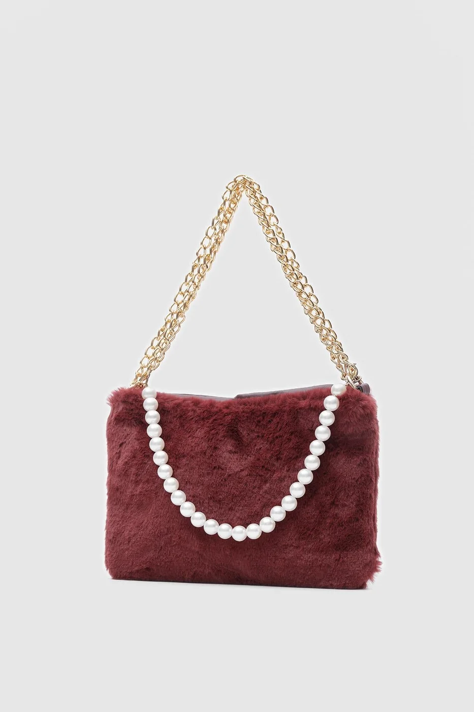Teddy crossbody bag for stylish outings in burgundy