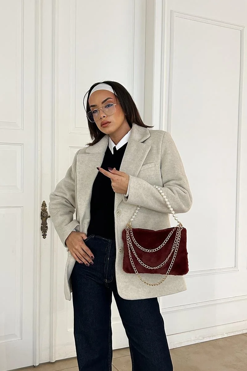 Teddy crossbody bag for stylish outings in burgundy