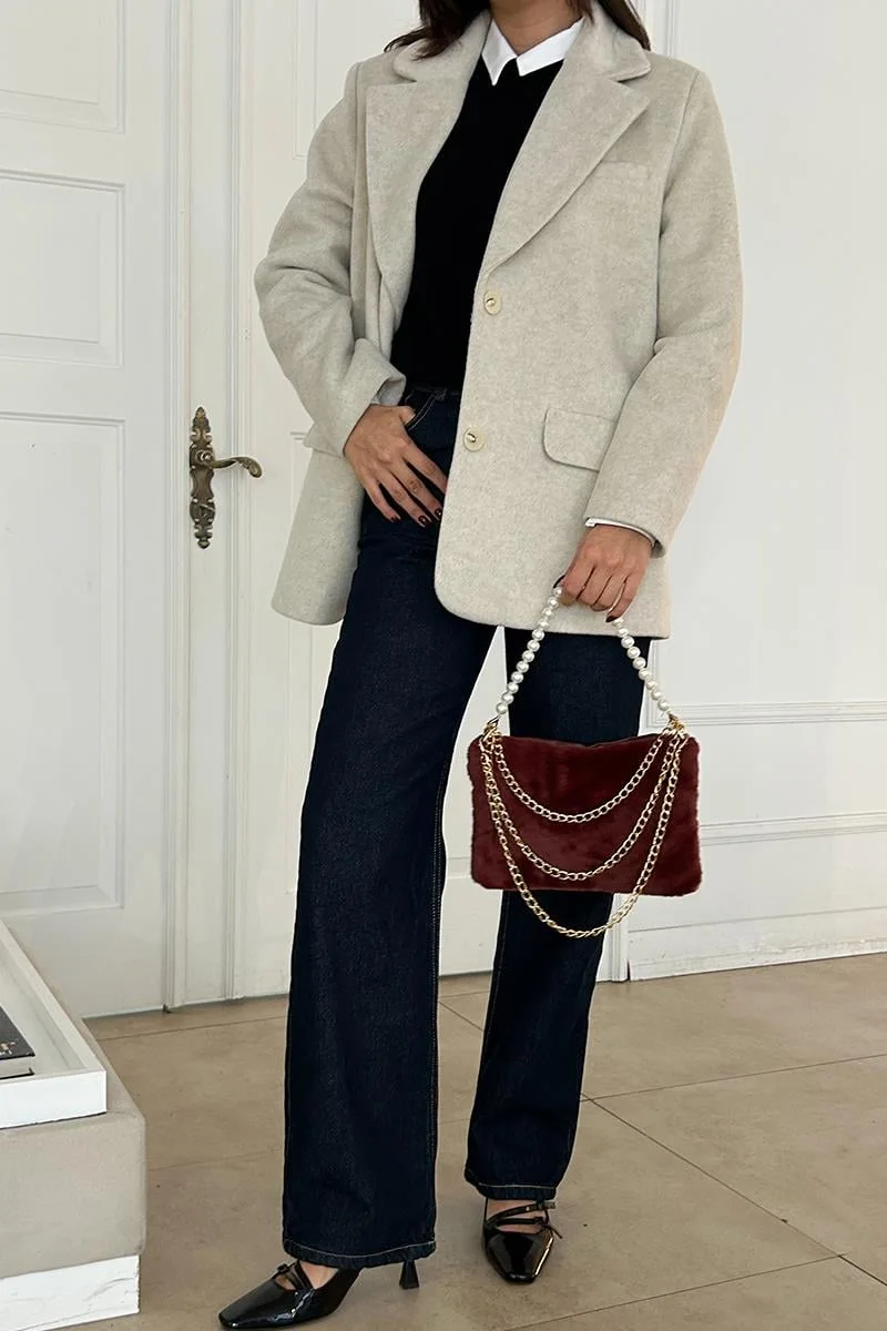 Teddy crossbody bag for stylish outings in burgundy