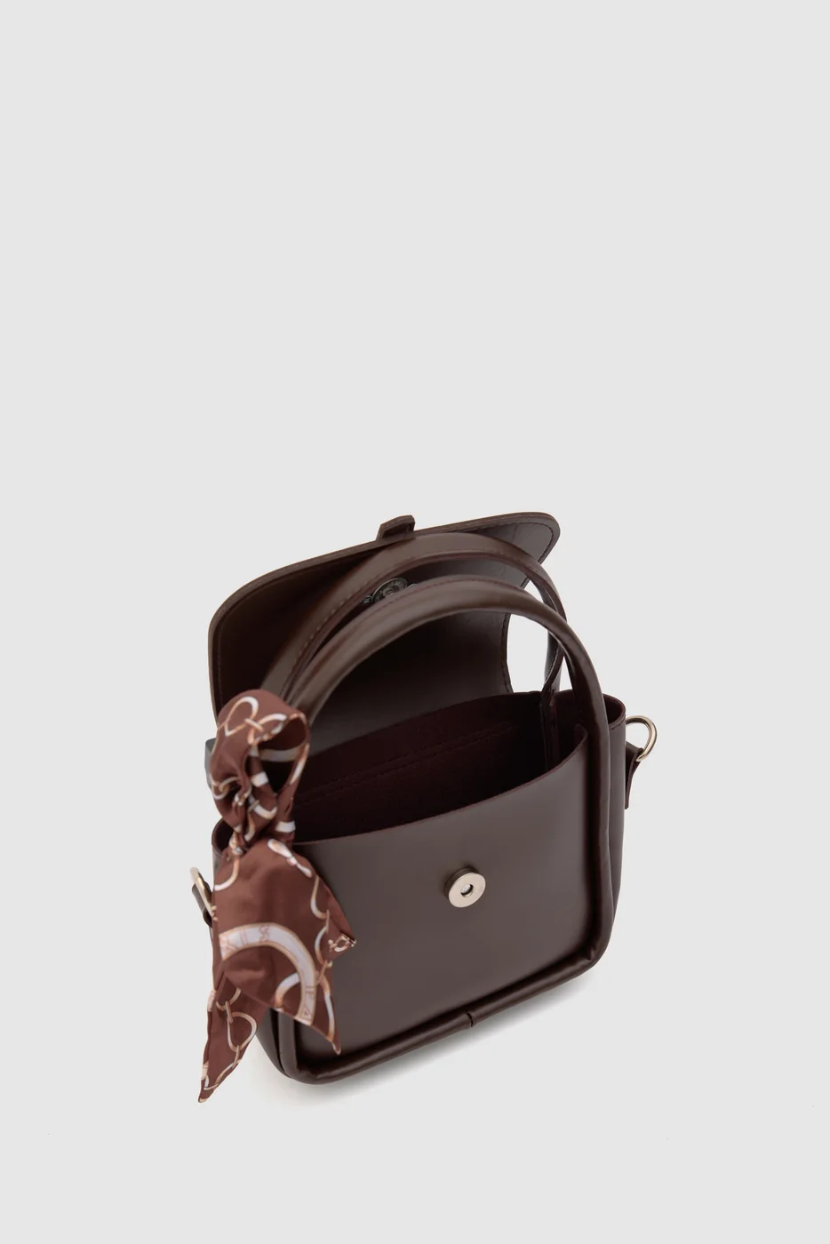 Faux leather crossbody bag with scarf detail in dark brown