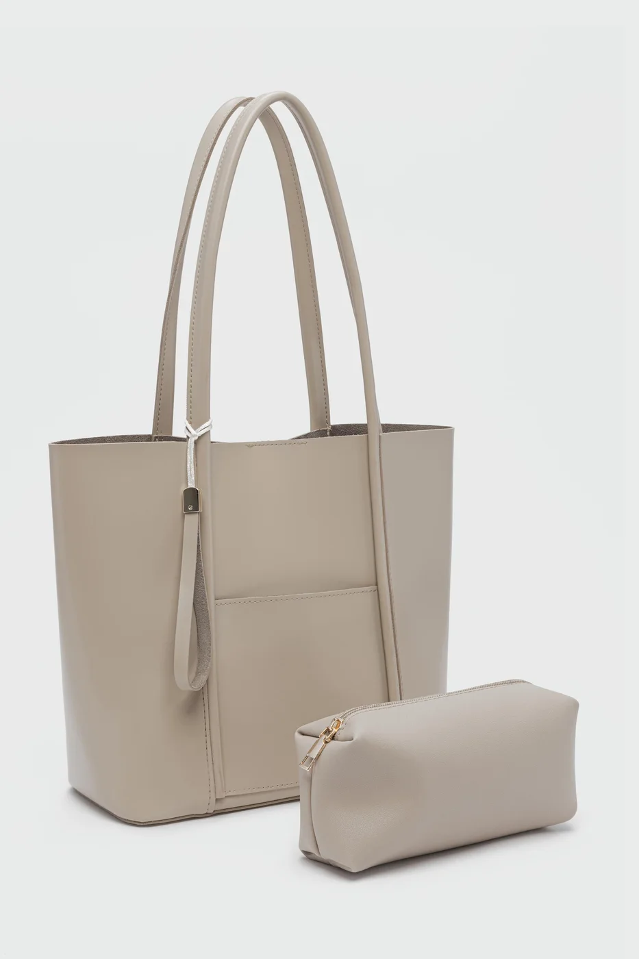 Faux leather shoulder bag in beige