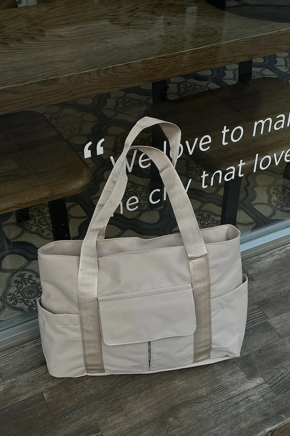 canvas shoulder bag for everyday use in cream