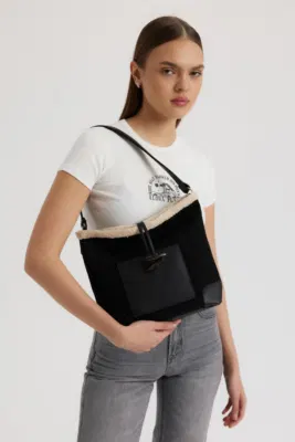 faux suede shoulder bag faux suede shoulder bag in black