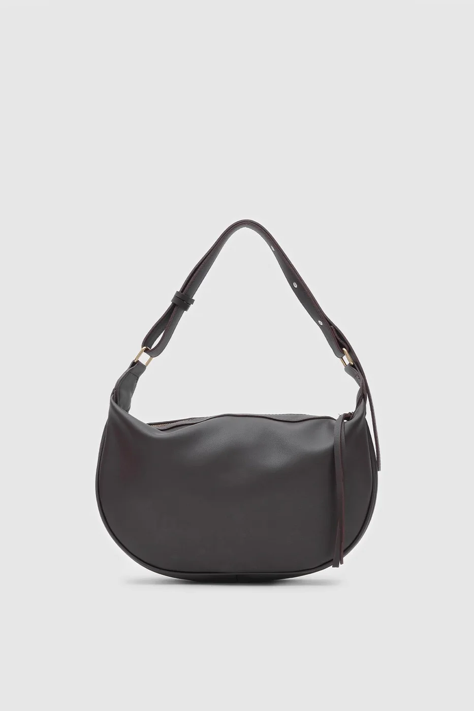 faux leather shoulder bag in dark brown