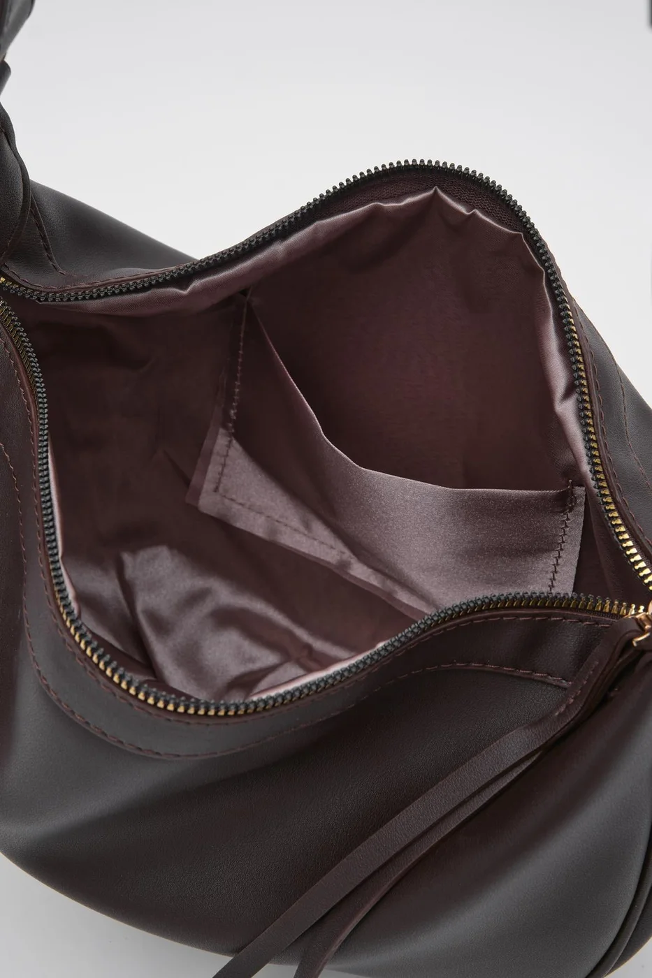 faux leather shoulder bag in dark brown
