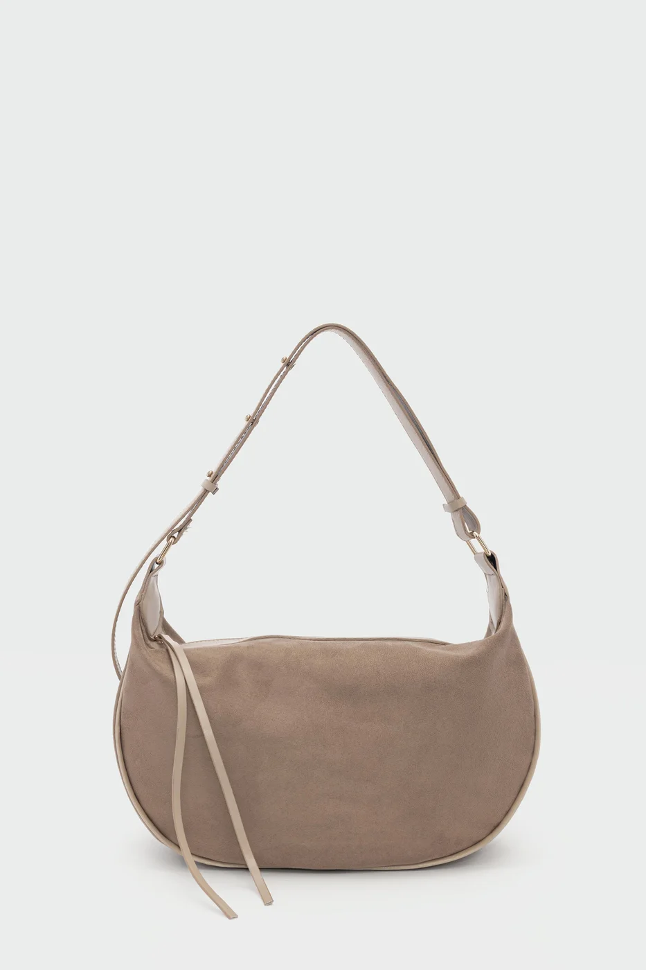 faux suede shoulder bag in taupe