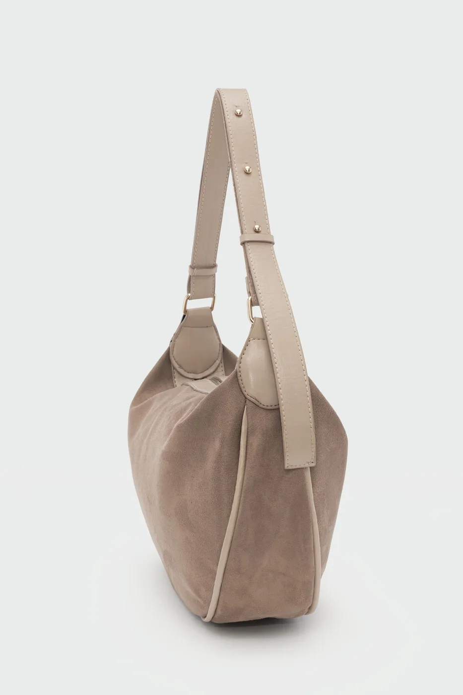faux suede shoulder bag in taupe