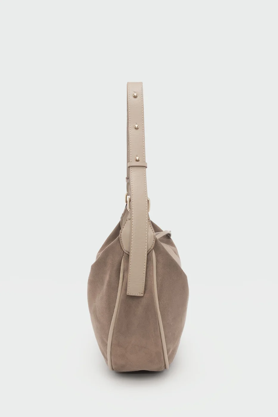 faux suede shoulder bag in taupe