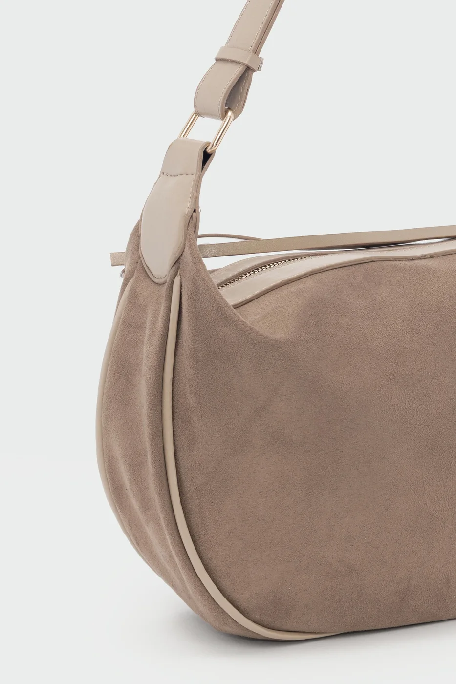 faux suede shoulder bag in taupe