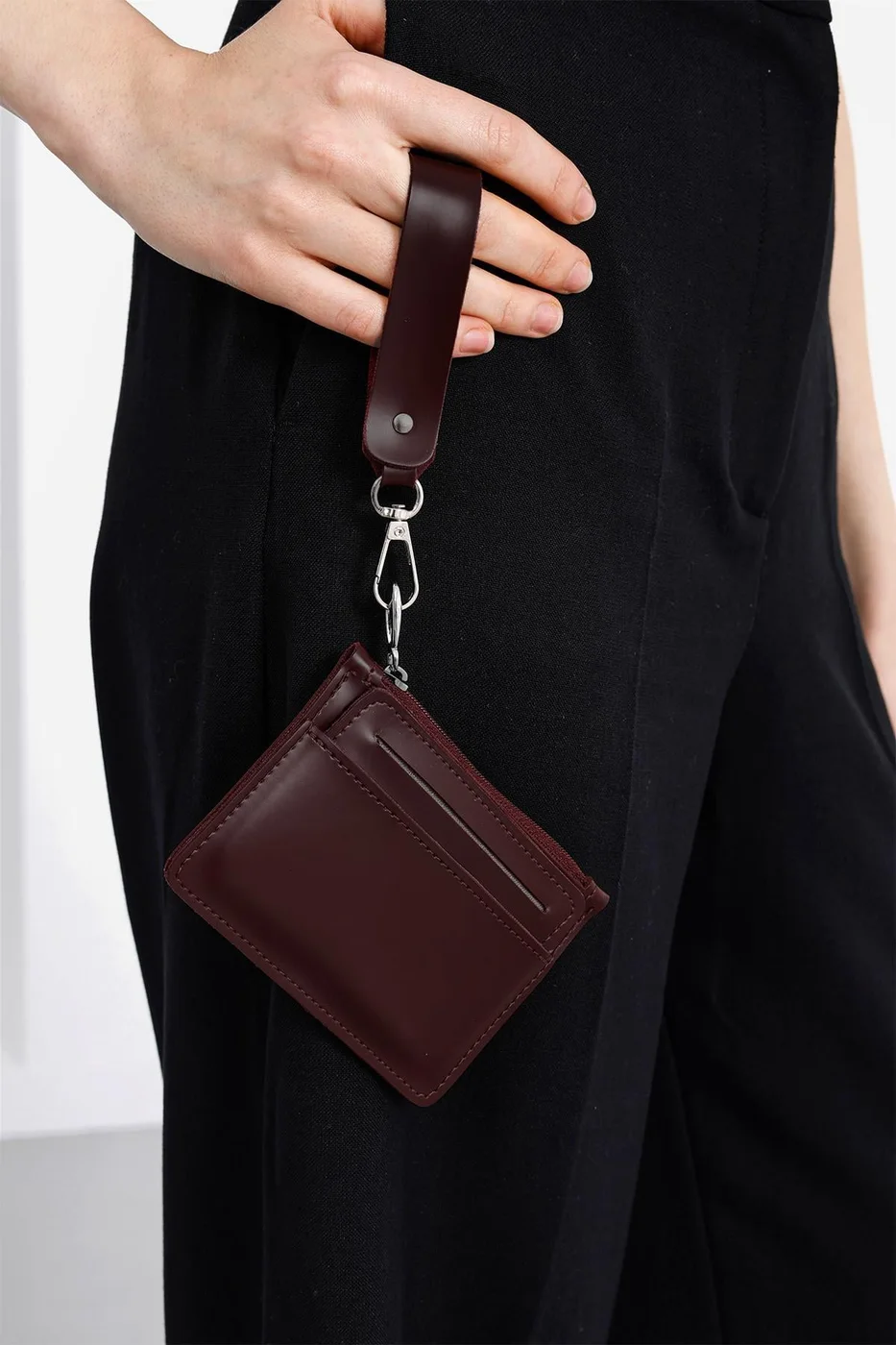 Faux leather wallet with card holder in burgundy
