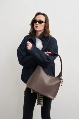 faux leather shoulder bag faux leather shoulder bag in taupe