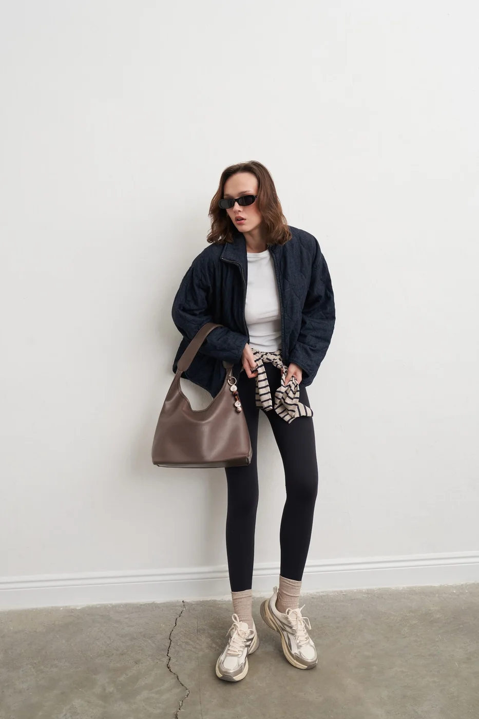 faux leather shoulder bag in taupe