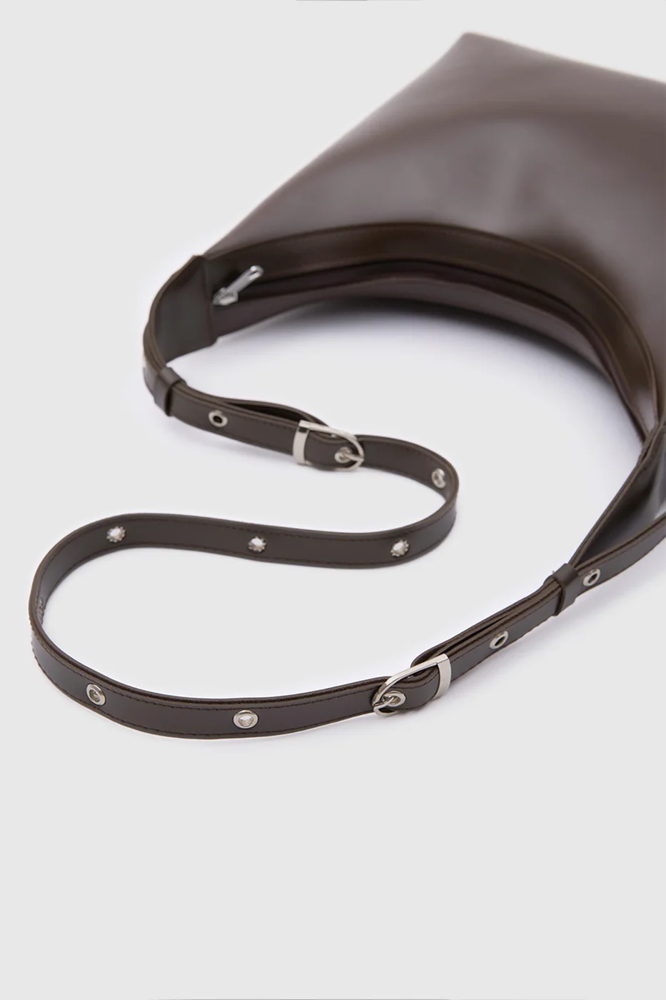 faux leather shoulder bag in dark brown