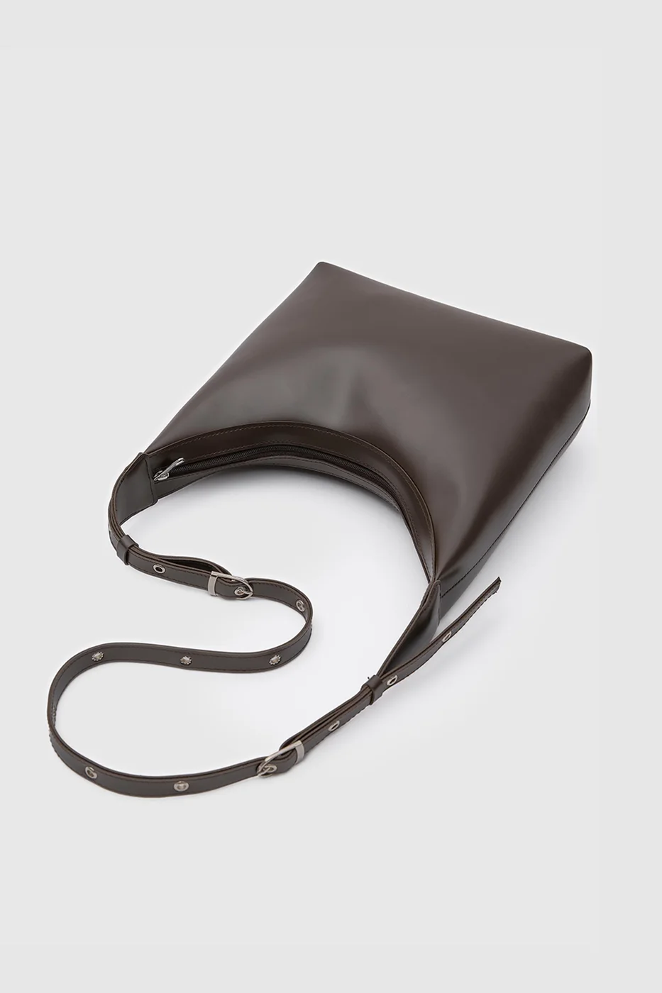 faux leather shoulder bag in dark brown