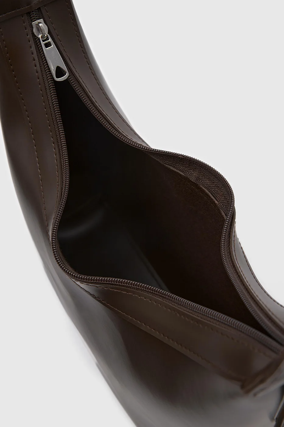 faux leather shoulder bag in dark brown