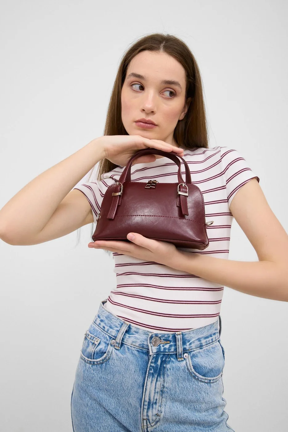 Faux Leather Crossbody Bag in burgundy