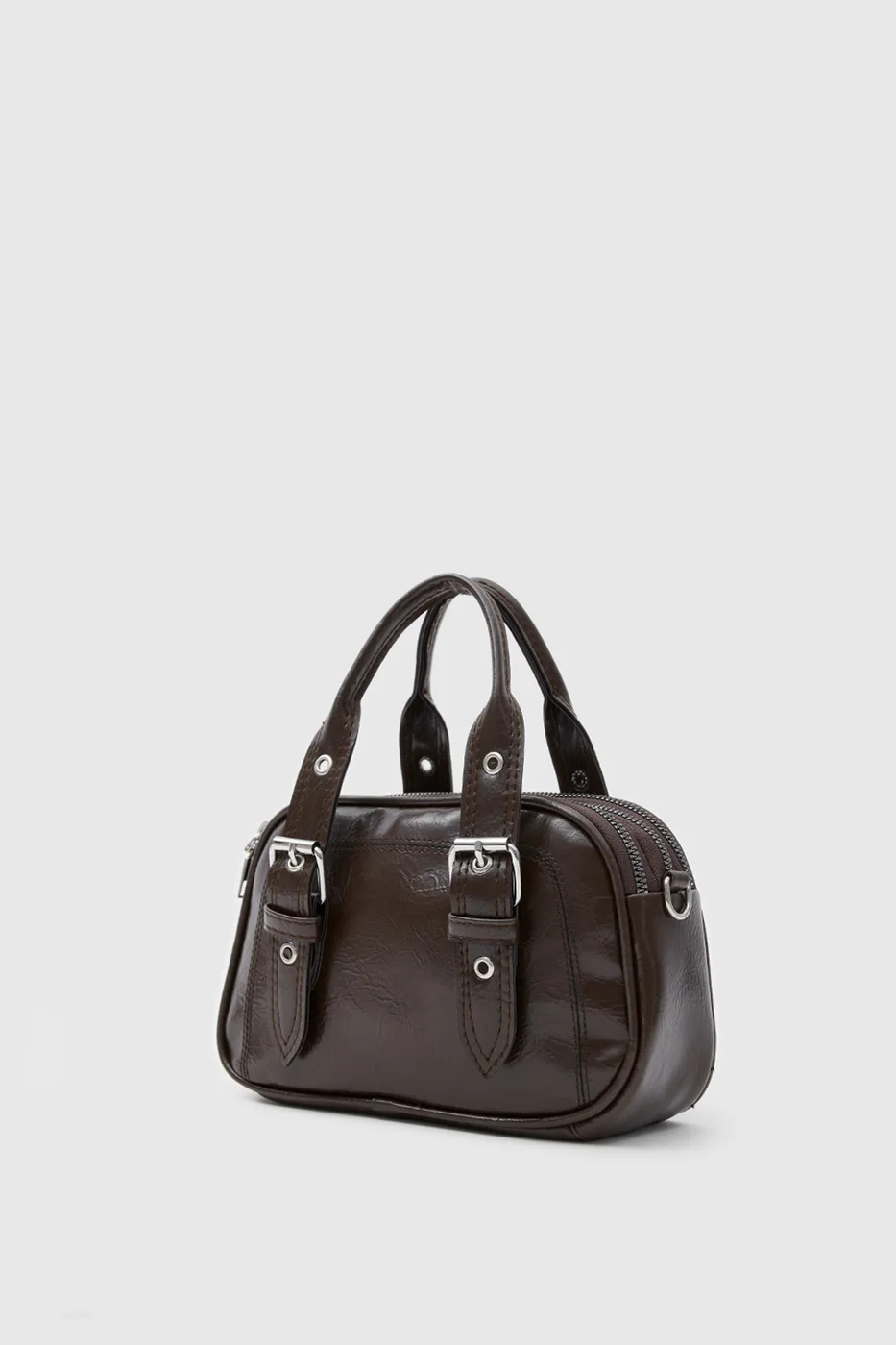 faux leather crossbody bag in dark brown
