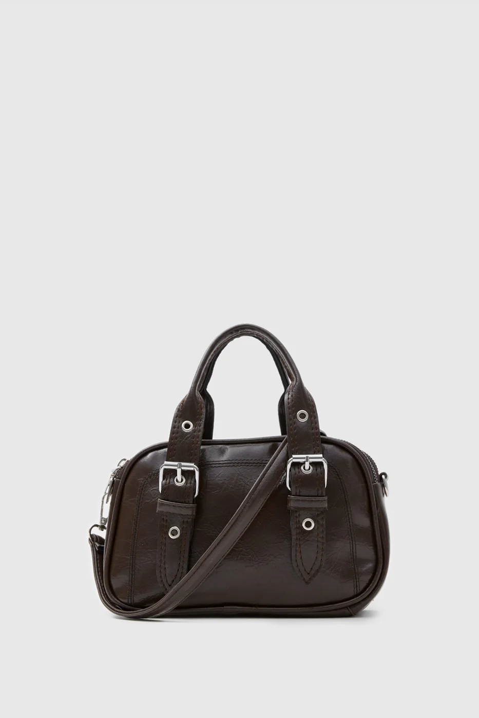 faux leather crossbody bag in dark brown