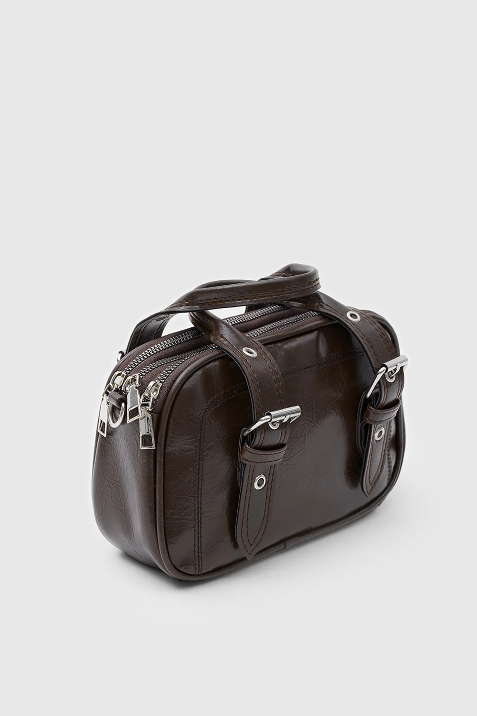 faux leather crossbody bag in dark brown