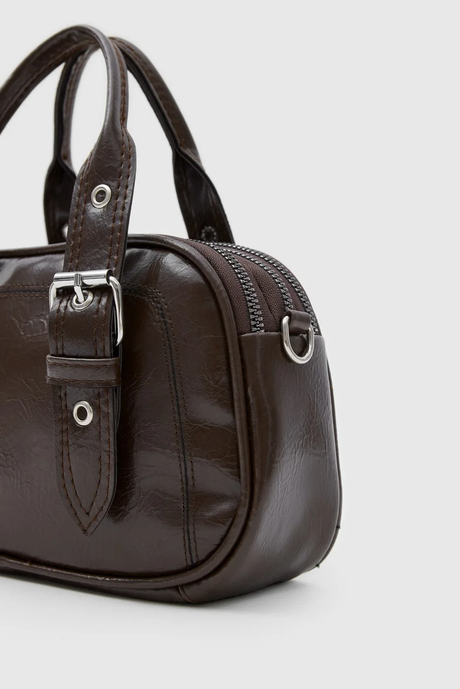 faux leather crossbody bag in dark brown
