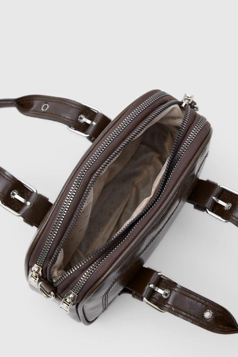 faux leather crossbody bag in dark brown
