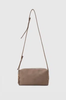 faux suede shoulder bag faux suede shoulder bag in taupe