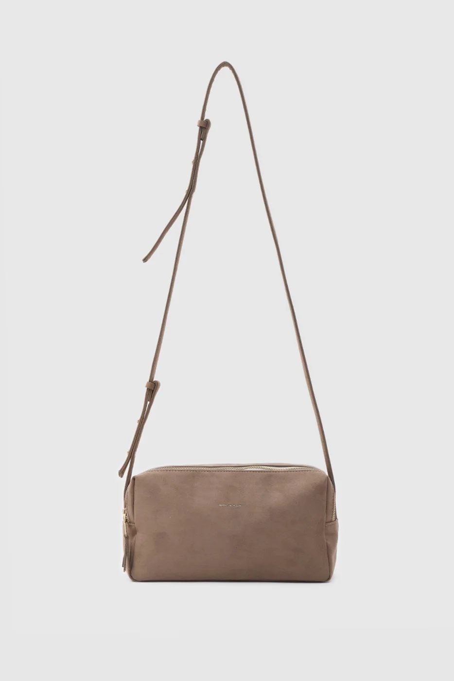 faux suede shoulder bag in taupe
