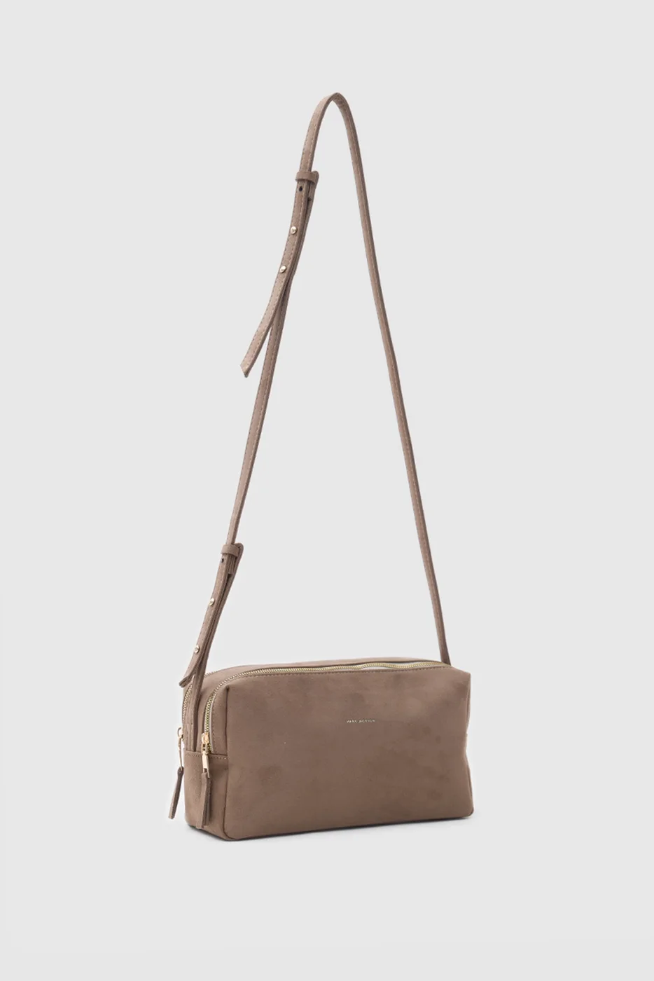 faux suede shoulder bag in taupe