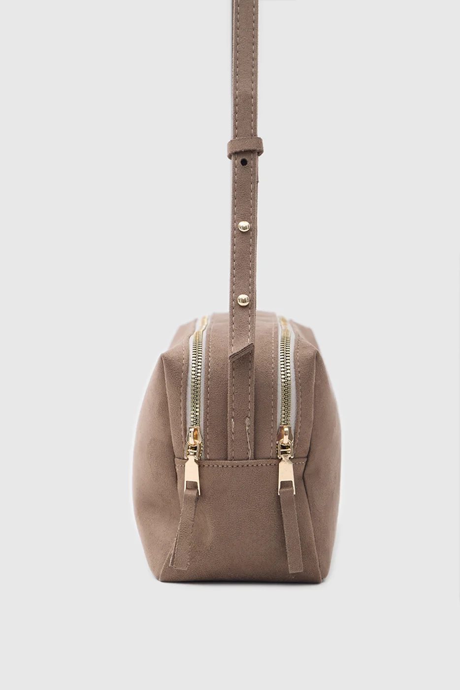 faux suede shoulder bag in taupe