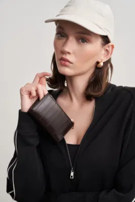 Romy faux leather wallet in dark brown