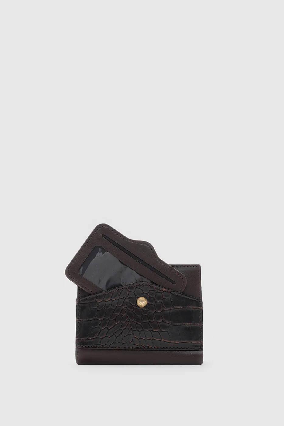 Crocodile print card holder in dark brown