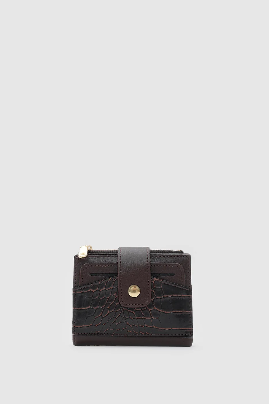 Crocodile print card holder in dark brown