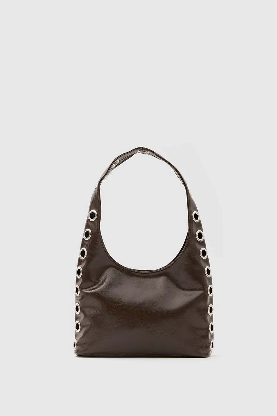 faux leather shoulder bag in dark brown