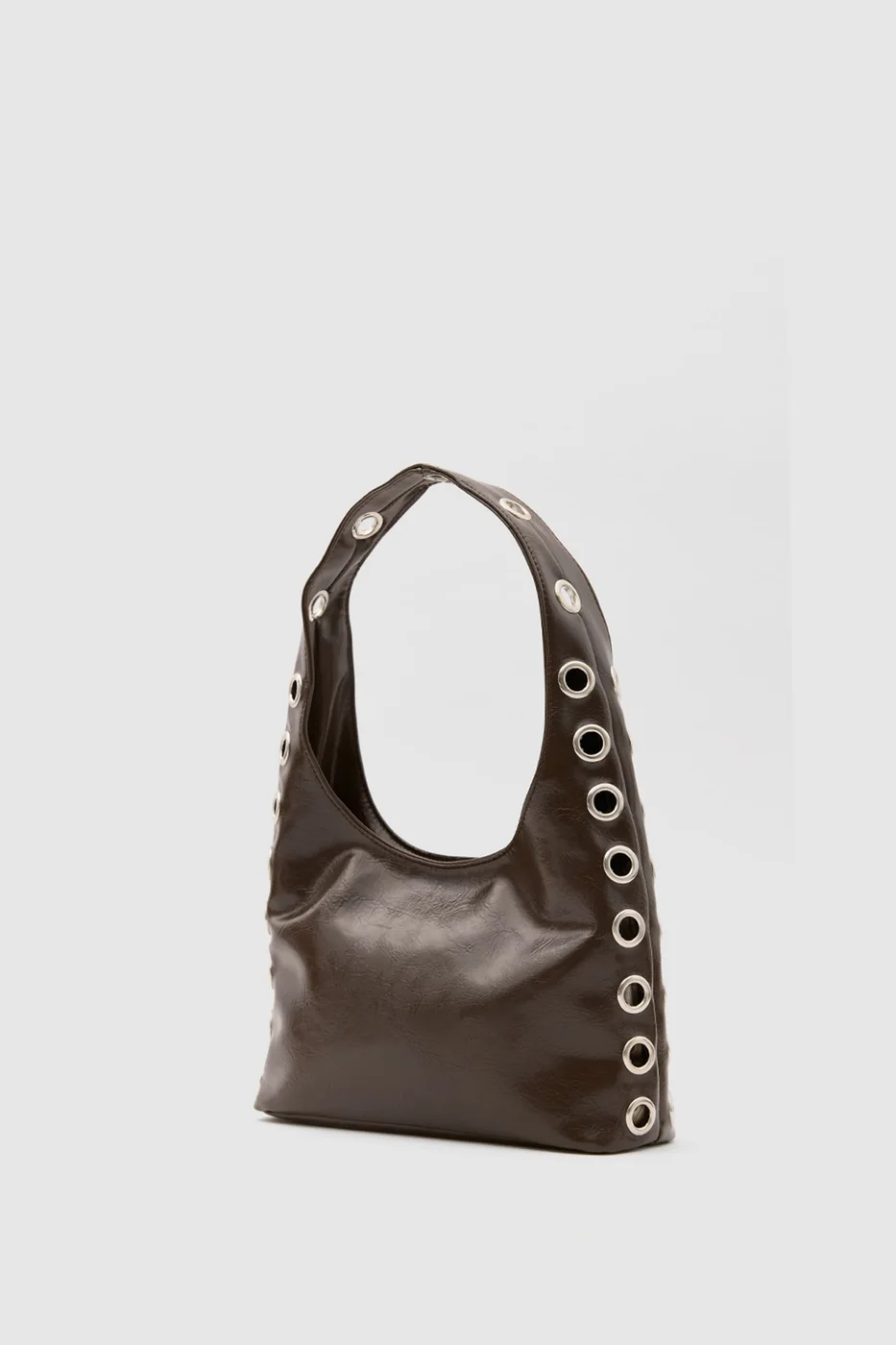 faux leather shoulder bag in dark brown
