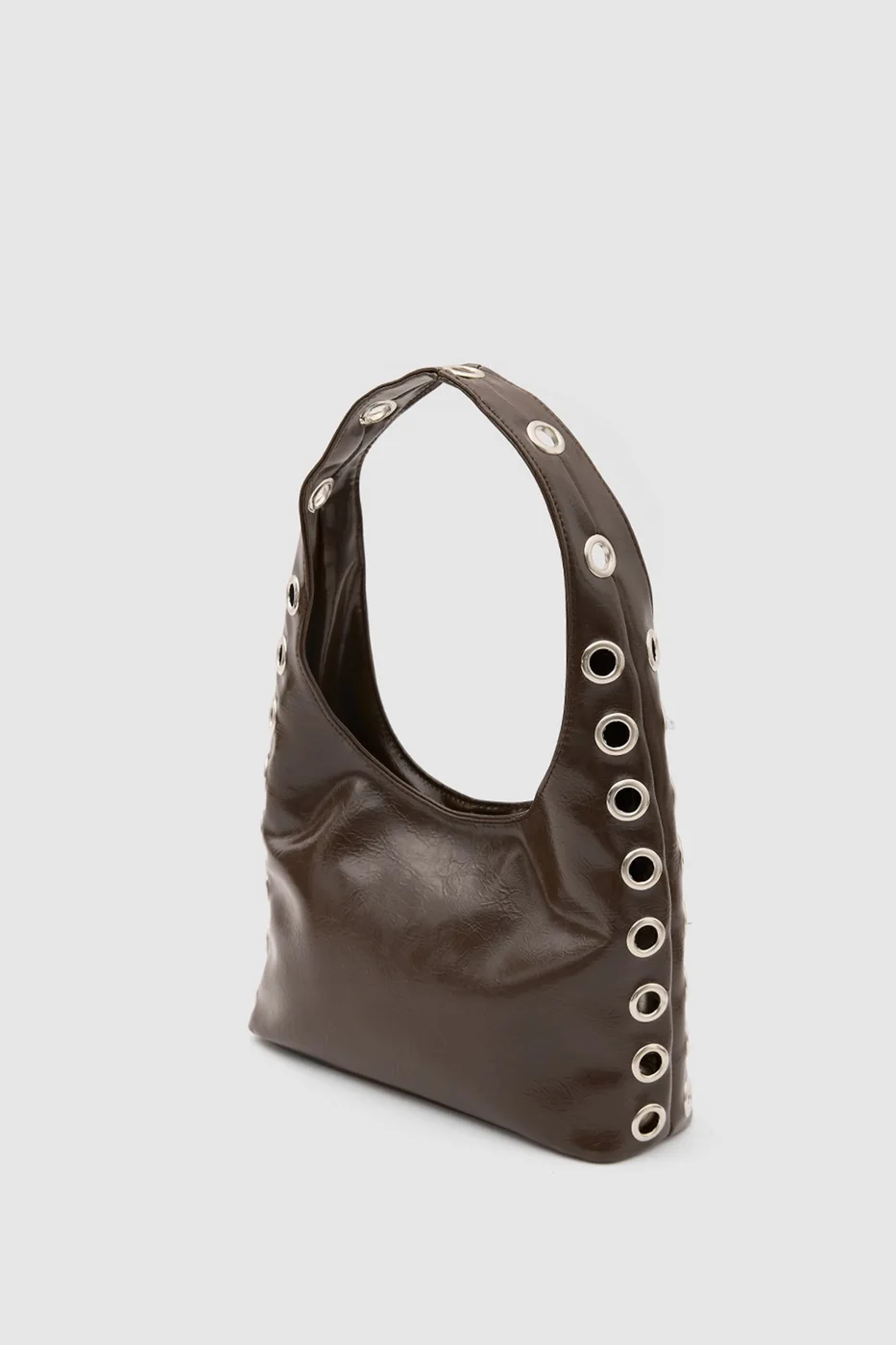 faux leather shoulder bag in dark brown