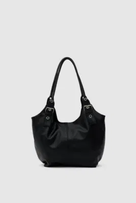 faux leather shoulder bag faux leather shoulder bag in black
