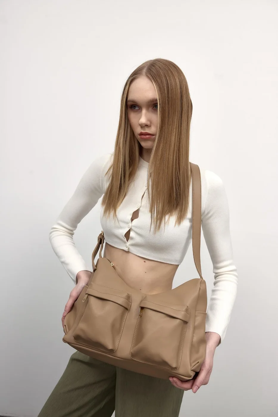 faux leather shoulder bag faux leather shoulder bag in taupe
