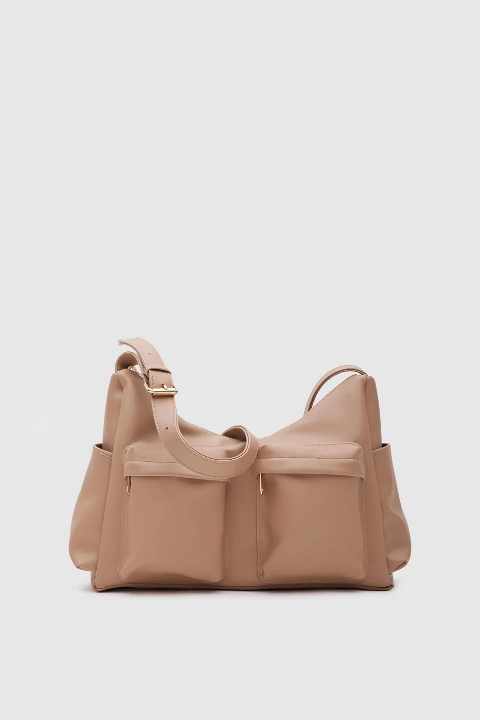 faux leather shoulder bag faux leather shoulder bag in taupe