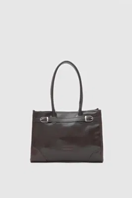 faux leather shoulder bag faux leather shoulder bag in dark brown